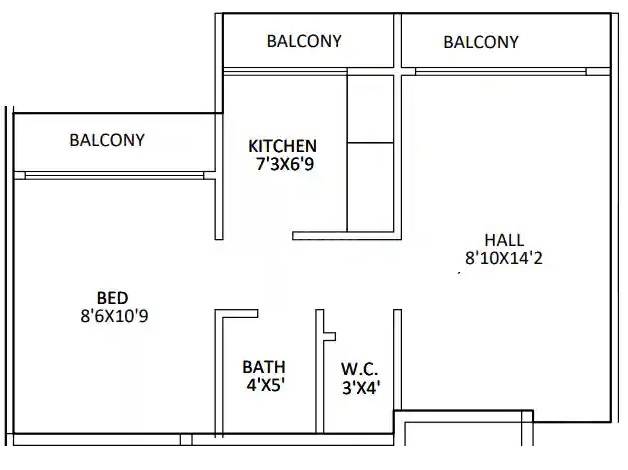 Floor plan of 1 BHK 379 Sq. Ft. Apartment in Balaji Krupa Neral, Navi Mumbai