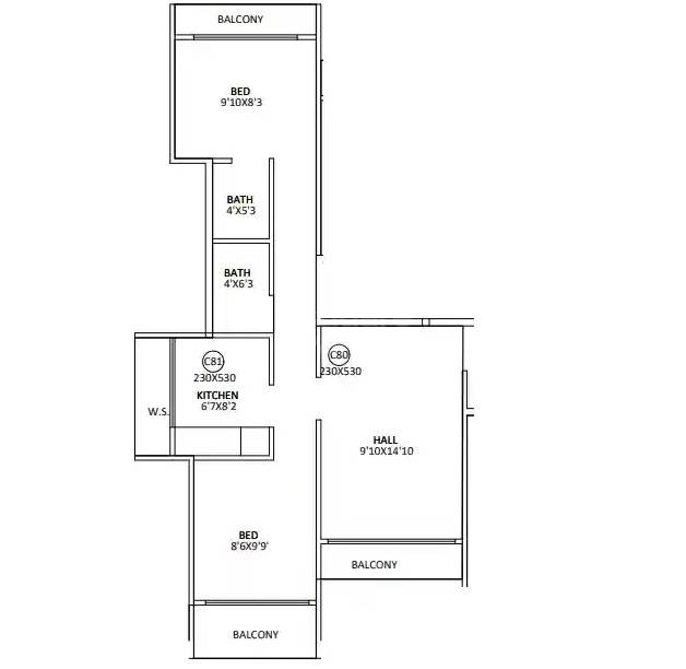 Floor plan of 2 BHK 491 Sq. Ft. Apartment in Balaji Krupa Neral, Navi Mumbai