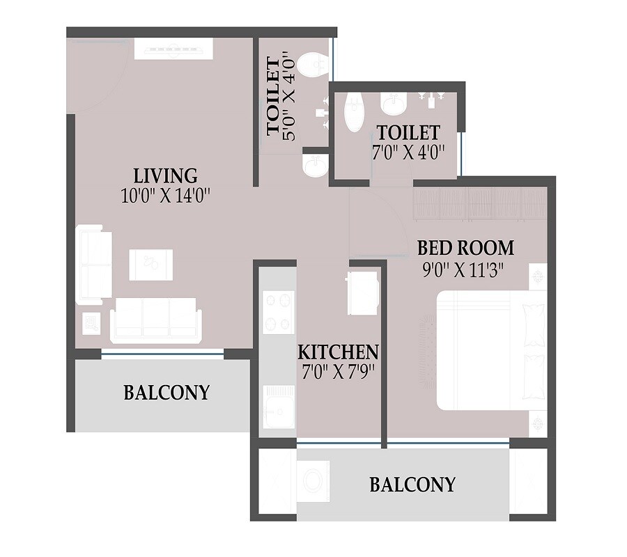 Floor plan of 1 BHK 319 Sq. Ft. Apartment in Balaji Palms, Navi Mumbai