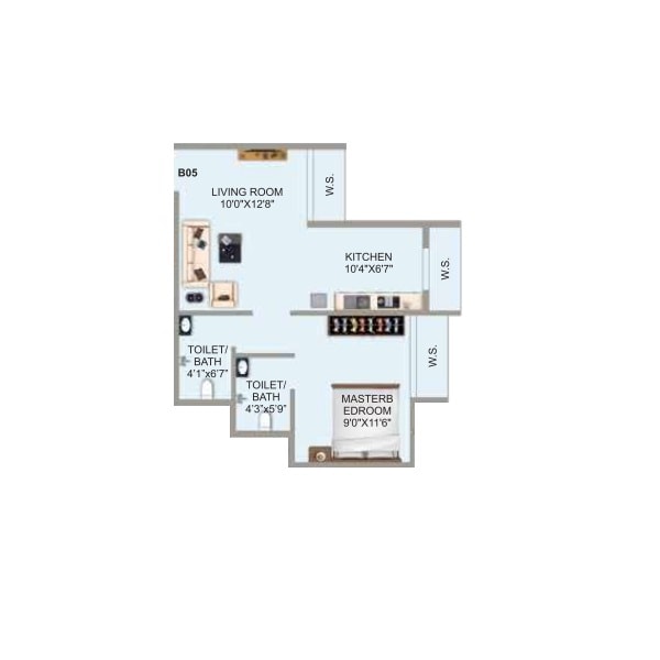 Floor plan of 1 BHK 397 Sq. Ft. Apartment in Balaji Planet, Navi Mumbai