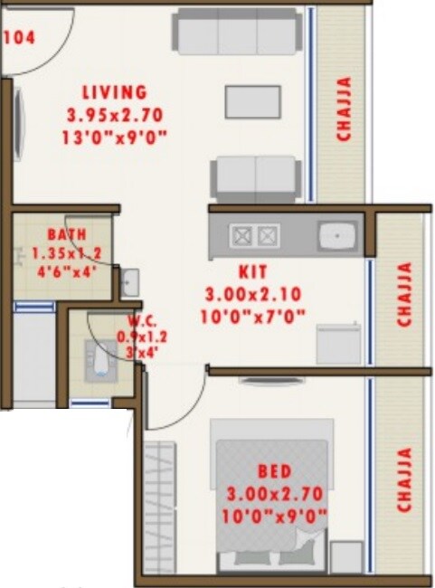 1 BHK 317 Sq. Ft. Apartment