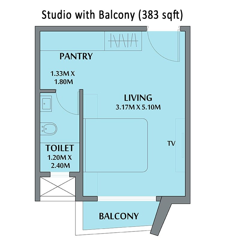 383 Sq. Ft. Studio