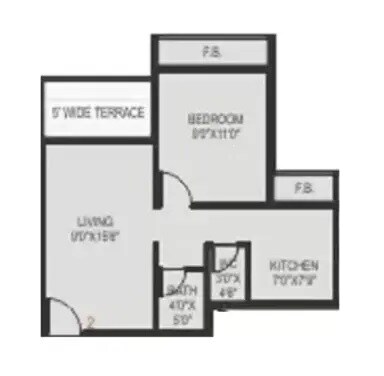 Floor plan of 1 BHK 302 Sq. Ft. Apartment in Bathija Tulsa Namdev Residency, Navi Mumbai