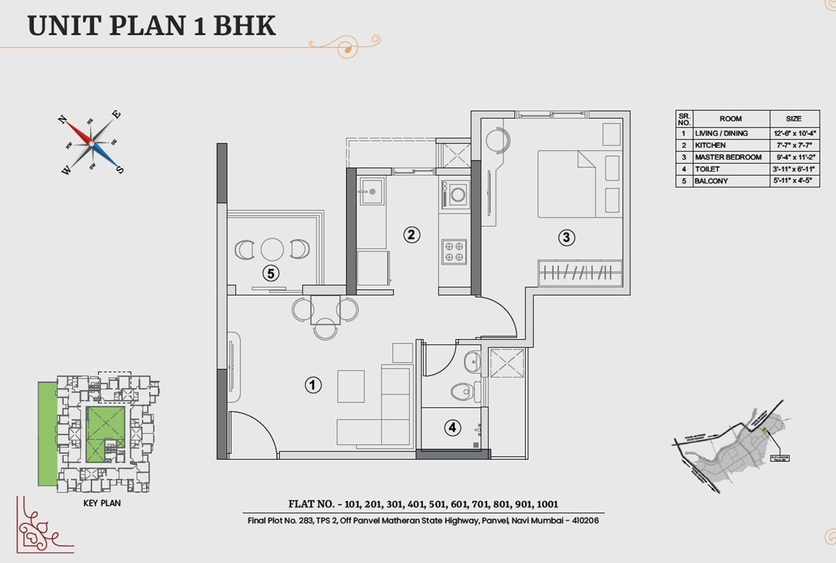 Floor plan of 1 BHK 342 Sq. Ft. Apartment in Belmac Infinity, Navi Mumbai