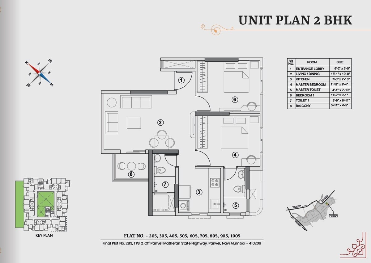 Floor plan of 2 BHK 491 Sq. Ft. Apartment in Belmac Infinity, Navi Mumbai
