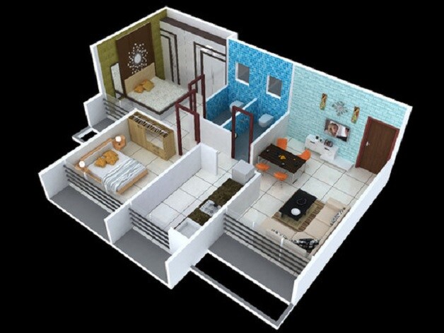 Floor plan of 2 BHK 438 Sq. Ft. Apartment in Bhagwat Heights, Navi Mumbai