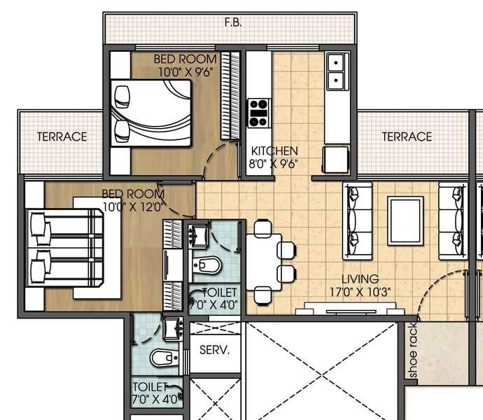 2 BHK 1070 Sq. Ft. Apartment