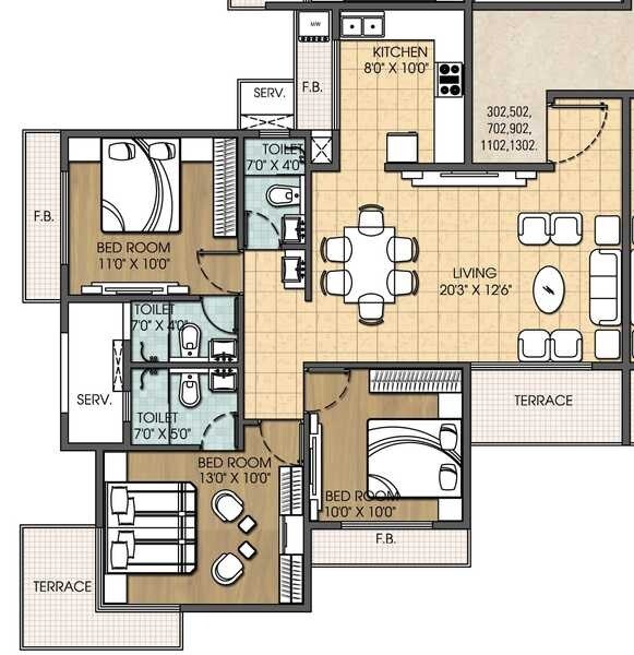 3 BHK 1665 Sq. Ft. Apartment