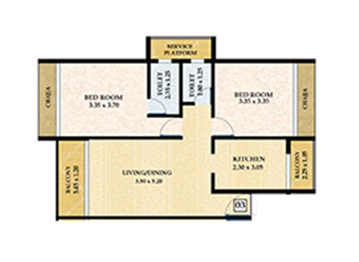2 BHK 595 Sq. Ft. Apartment