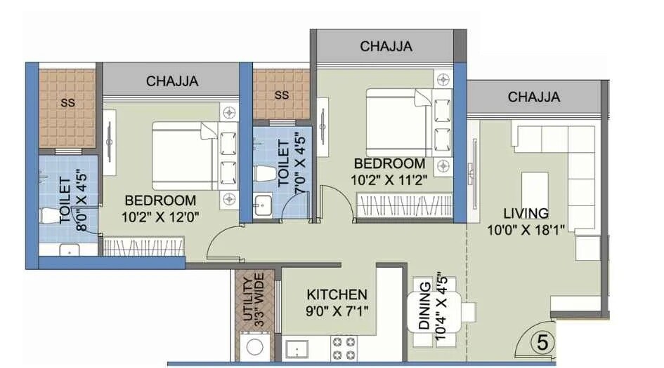 Floor plan of 2 BHK 645 Sq. Ft. Apartment in Bhagwati Celestria, Navi Mumbai