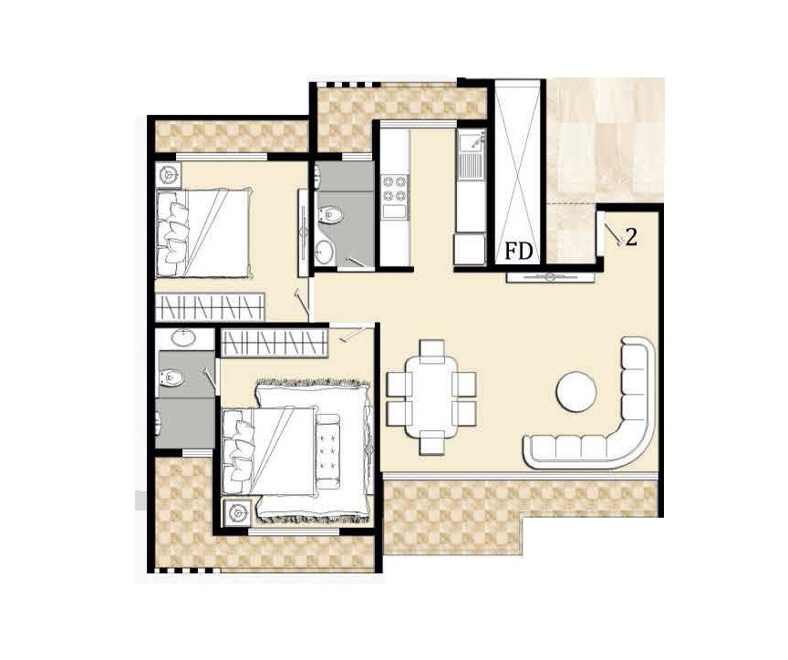 Floor plan of 2 BHK 479 Sq. Ft. Apartment in Bhagwati Eleganza, Navi Mumbai