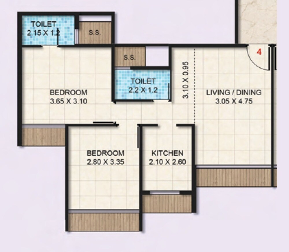 Floor plan of 2 BHK 685 Sq. Ft. Apartment in Bhagwati Elysia, Navi Mumbai