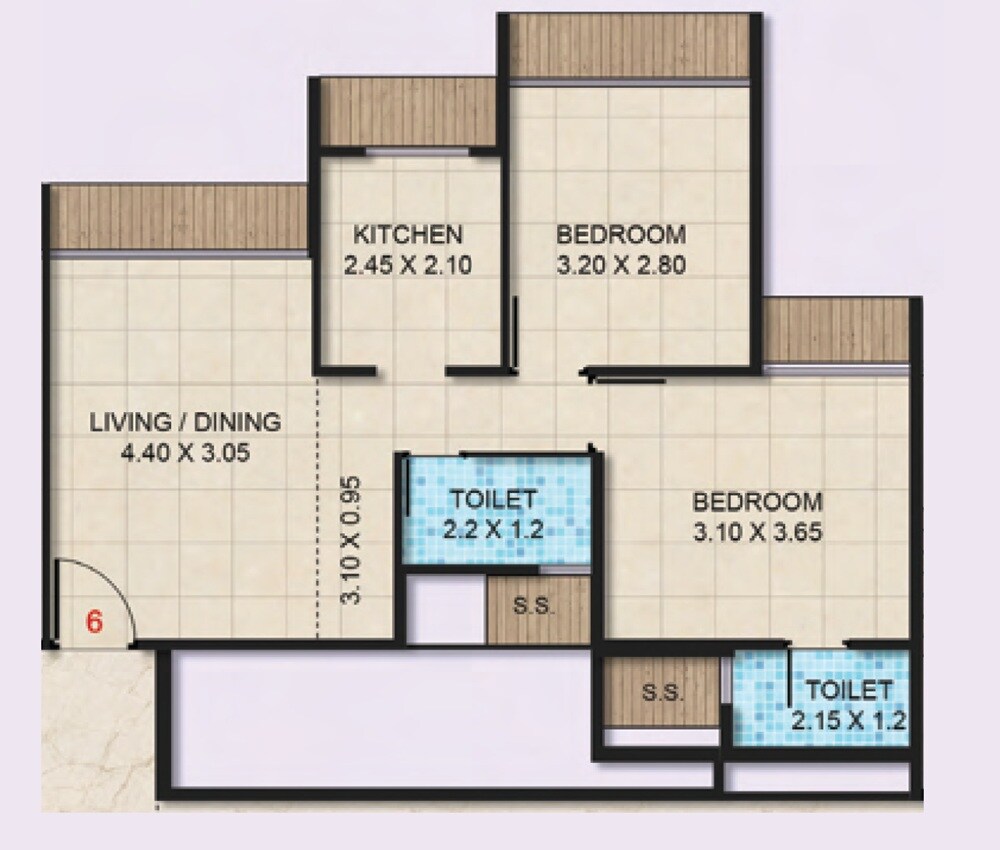 Floor plan of 2 BHK 705 Sq. Ft. Apartment in Bhagwati Elysia, Navi Mumbai