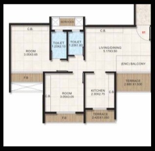 Floor plan of 2 BHK 484 Sq. Ft. Apartment in Bhagwati Greens 2, Navi Mumbai