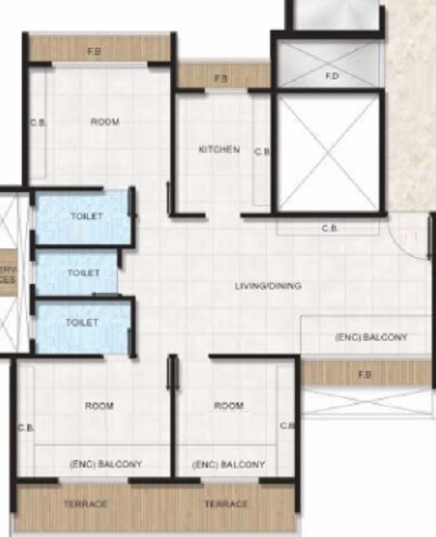 Floor plan of 3 BHK 763 Sq. Ft. Apartment in Bhagwati Greens 2, Navi Mumbai