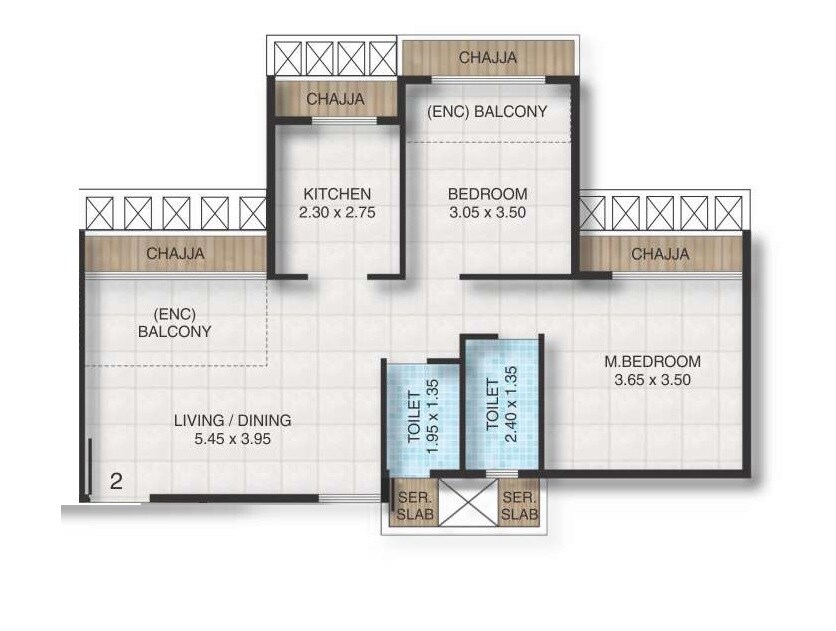 Floor plan of 2 BHK 518 Sq. Ft. Apartment in Bhagwati Greens 3, Navi Mumbai
