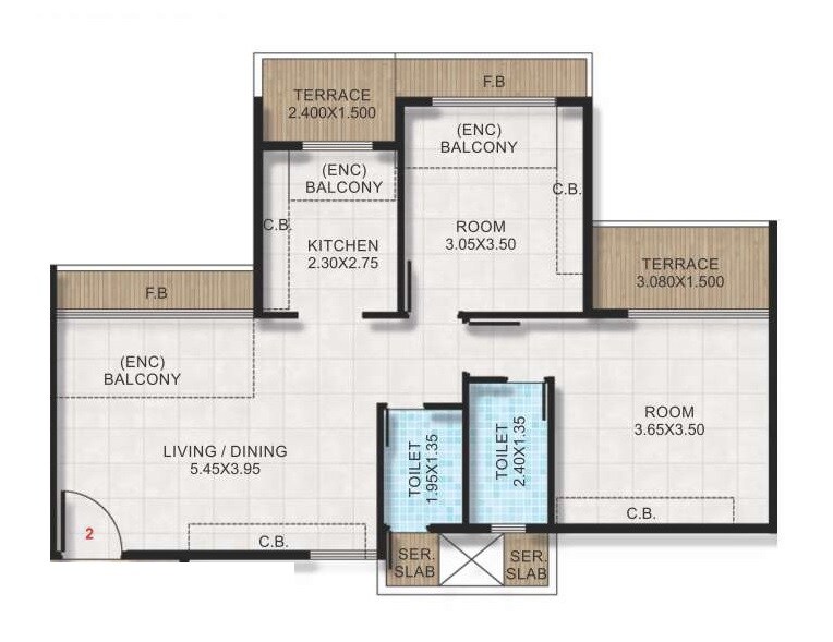 Floor plan of 2 BHK 555 Sq. Ft. Apartment in Bhagwati Greens 3, Navi Mumbai