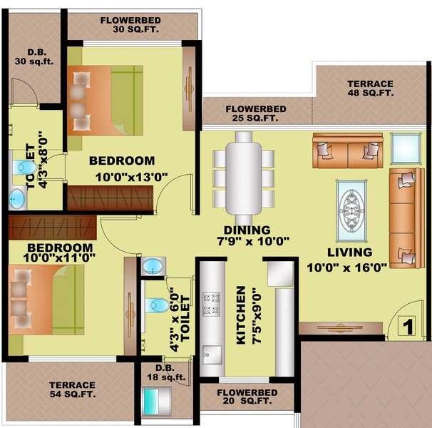 Floor plan of 2 BHK 500 Sq. Ft. Apartment in Bhagwati Greens, Navi Mumbai