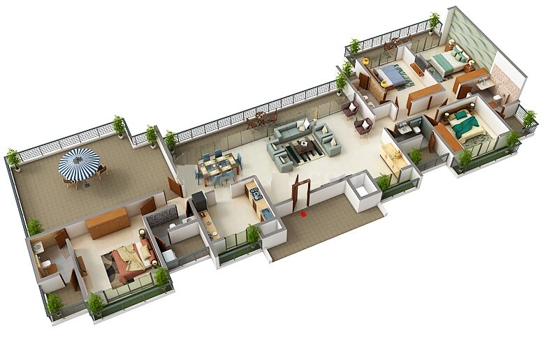 Floor plan of 4 BHK 1634 Sq. Ft. Apartment in Bhagwati Greens, Navi Mumbai