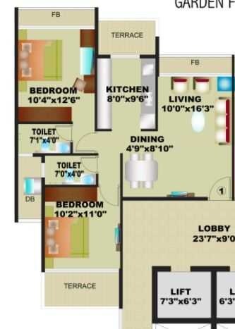 2 BHK 1240 Sq. Ft. Apartment