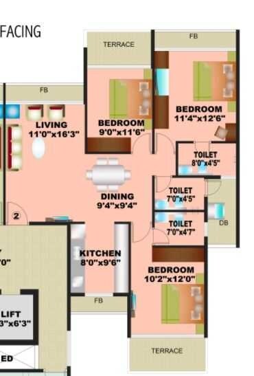 3 BHK 1660 Sq. Ft. Apartment