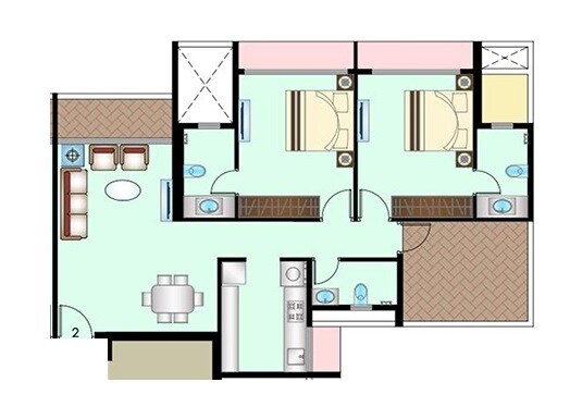 Floor plan of 2 BHK 621 Sq. Ft. Apartment in Bhagwati Luxuria, Navi Mumbai