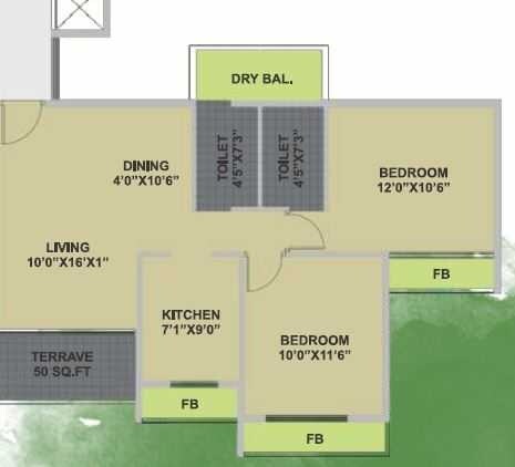 2 BHK 445 Sq. Ft. Apartment