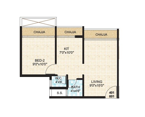 Floor plan of 1 BHK 208 Sq. Ft. Apartment in Bhakti Aura, Navi Mumbai