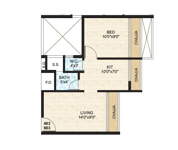 Floor plan of 1 BHK 308 Sq. Ft. Apartment in Bhakti Aura, Navi Mumbai