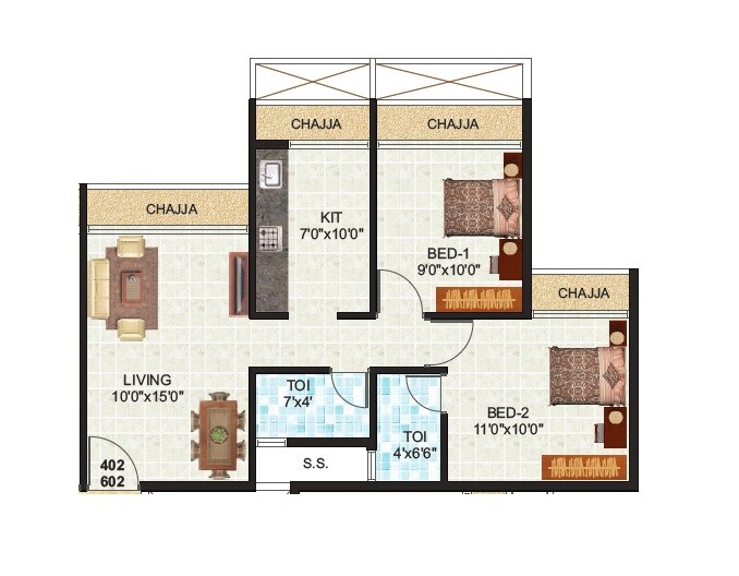 Floor plan of 2 BHK 449 Sq. Ft. Apartment in Bhakti Aura, Navi Mumbai