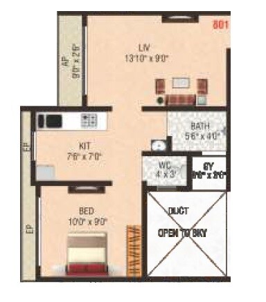 Floor plan of 1 BHK 259 Sq. Ft. Apartment in Bhakti Bellavue, Navi Mumbai
