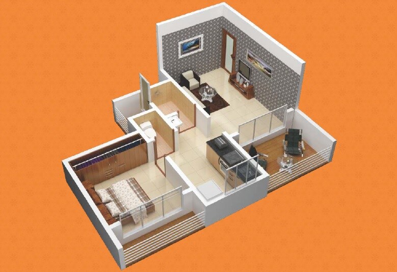 Floor plan of 1 BHK 410 Sq. Ft. Apartment in Bhakti Bellavue, Navi Mumbai