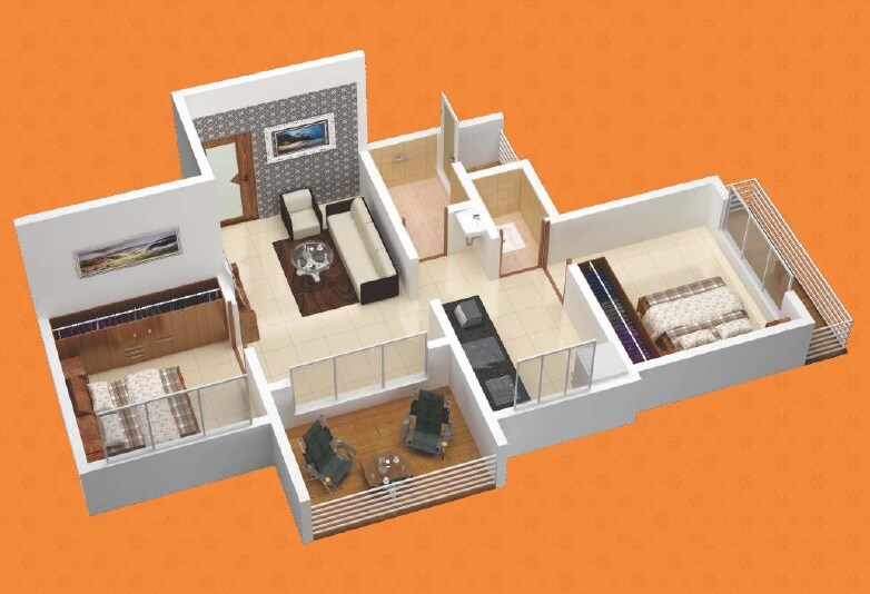 Floor plan of 2 BHK 439 Sq. Ft. Apartment in Bhakti Bellavue, Navi Mumbai