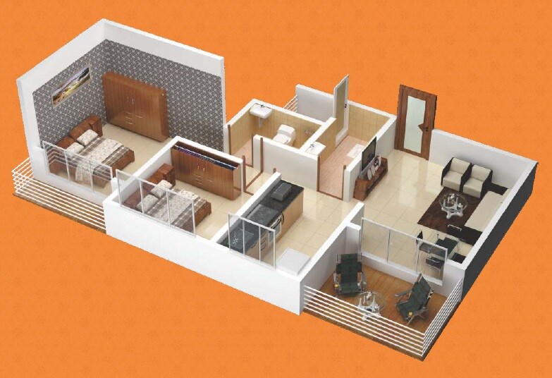 Floor plan of 2 BHK 526 Sq. Ft. Apartment in Bhakti Bellavue, Navi Mumbai