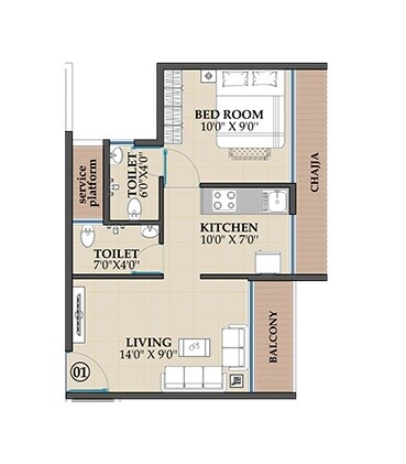 Floor plan of 1 BHK 321 Sq. Ft. Apartment in Bhanu Heights, Navi Mumbai