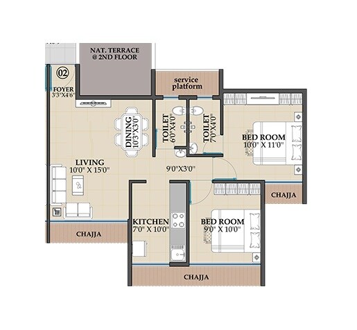 Floor plan of 2 BHK 562 Sq. Ft. Apartment in Bhanu Heights, Navi Mumbai