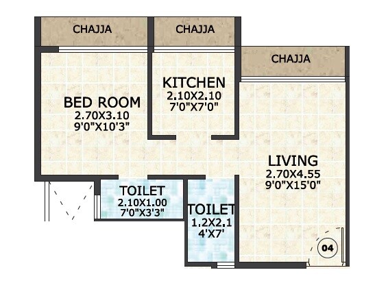Floor plan of 1 BHK 409 Sq. Ft. Apartment in Bhanushali Somnath Heights, Navi Mumbai