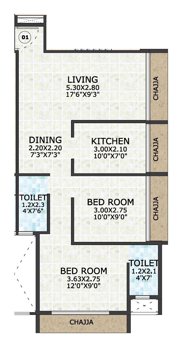 Floor plan of 2 BHK 450 Sq. Ft. Apartment in Bhanushali Somnath Heights, Navi Mumbai