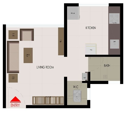 Floor plan of 212 Sq. Ft. Studio in Bhasin Crown, Navi Mumbai
