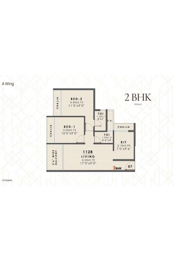 Floor plan of 2 BHK 537 Sq. Ft. Apartment in Bhaveshwar 4D Avinya, Navi Mumbai