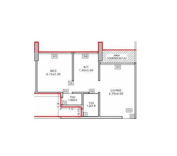 Floor plan of 1 BHK 321 Sq. Ft. Apartment in Bhaveshwar Aqua, Navi Mumbai