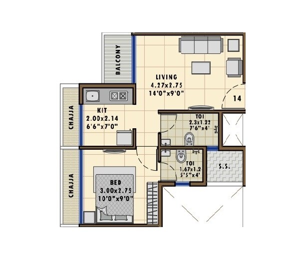Floor plan of 1 BHK 342 Sq. Ft. Apartment in Bhaveshwar Aqua, Navi Mumbai