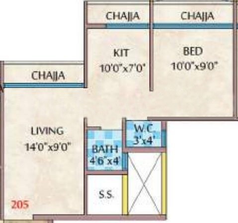 Floor plan of 1 BHK 277 Sq. Ft. Apartment in Bhaveshwar Belleza, Navi Mumbai