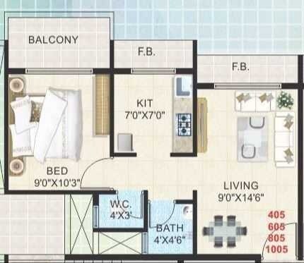 Floor plan of 1 BHK 650 Sq. Ft. Apartment in Bhaveshwar Height, Navi Mumbai