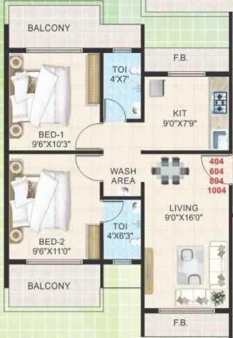 Floor plan of 2 BHK 1050 Sq. Ft. Apartment in Bhaveshwar Height, Navi Mumbai