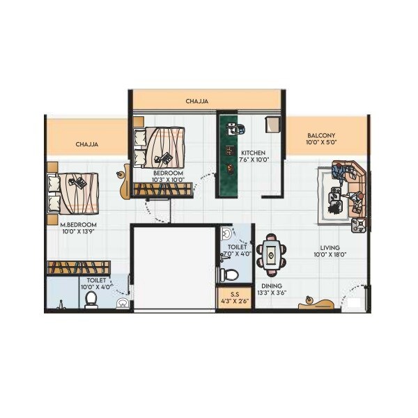 2 BHK 771 Sq. Ft. Apartment