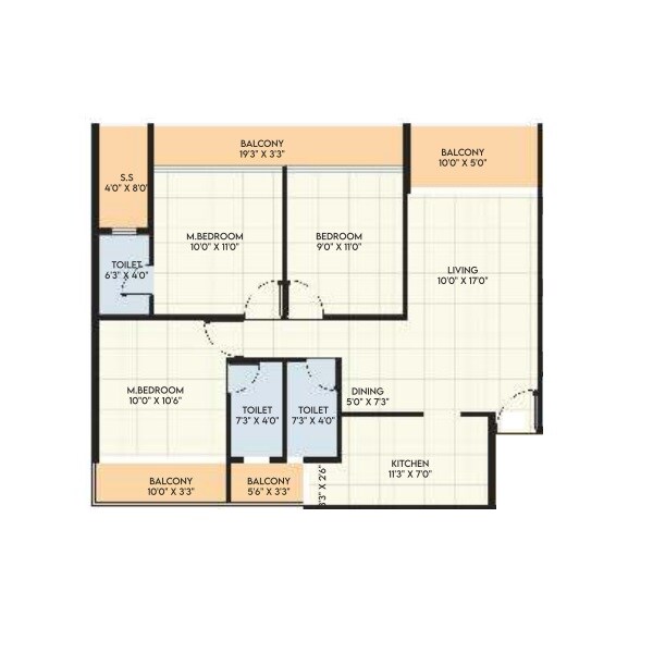 3 BHK 960 Sq. Ft. Apartment