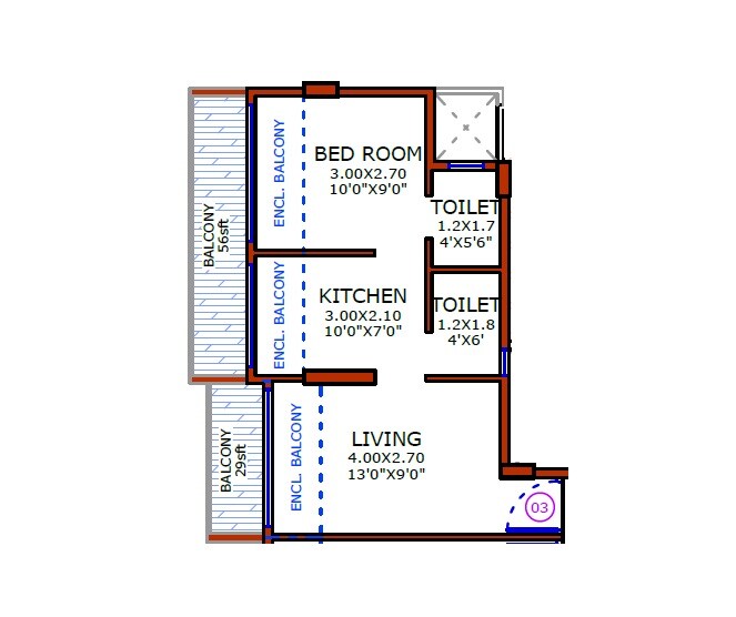 Floor plan of 1 BHK 372 Sq. Ft. Apartment in Bhaveshwar One, Navi Mumbai