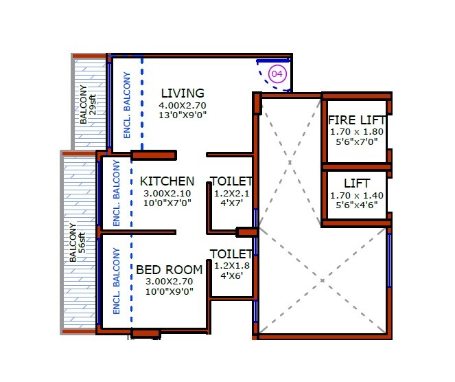 Floor plan of 1 BHK 447 Sq. Ft. Apartment in Bhaveshwar One, Navi Mumbai