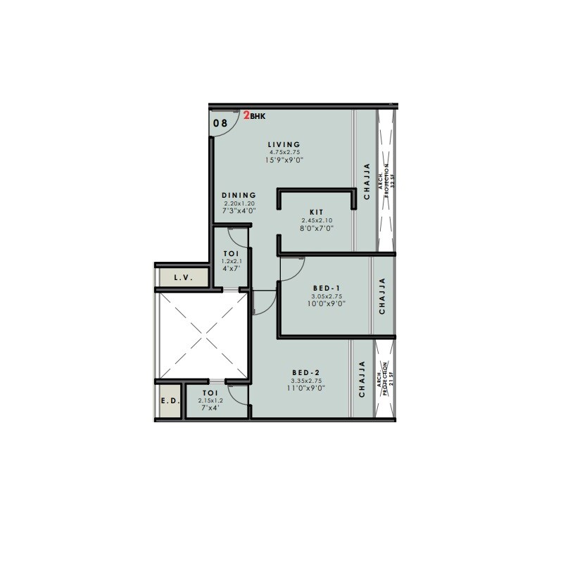 2 BHK 472 Sq. Ft. Apartment